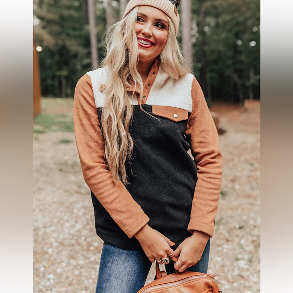 Black and Tan Color Block Pullover